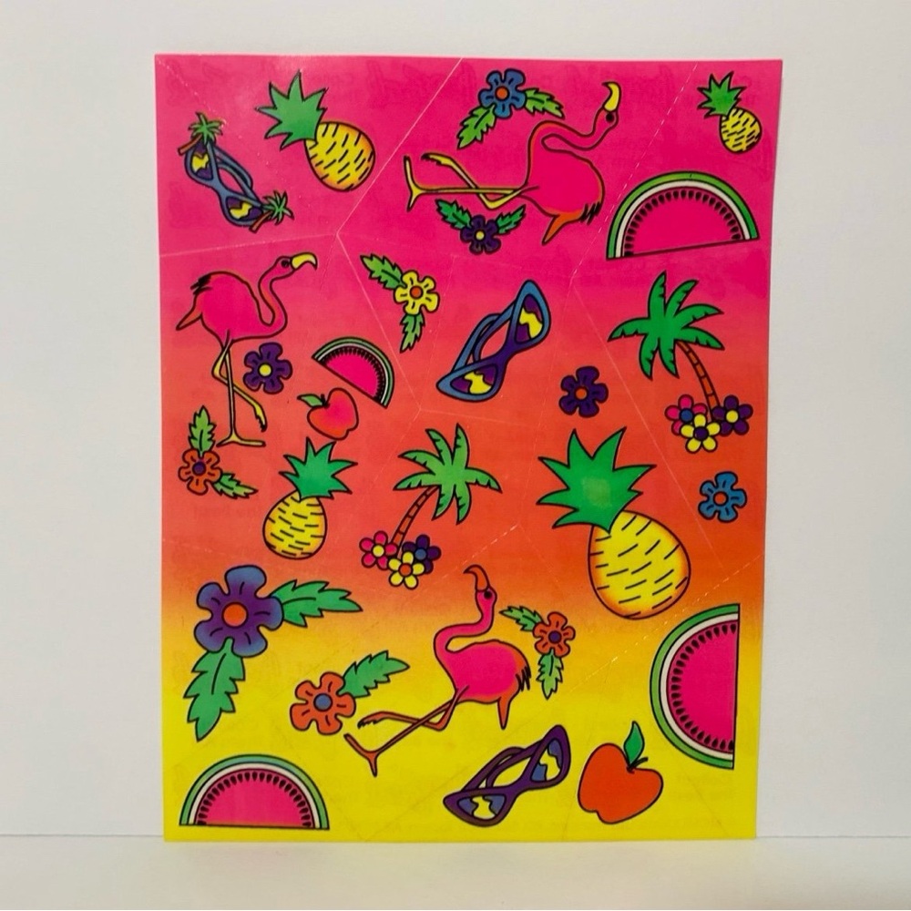 Vintage Lisa Frank Tropical Sticker Sheet Flamingos Pineapples Palm Trees S120